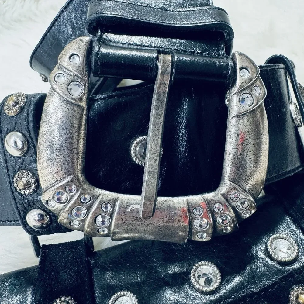 Vintage Mikki G Black Leather Jeweled Belt Bag Detachable XL  display picture 2